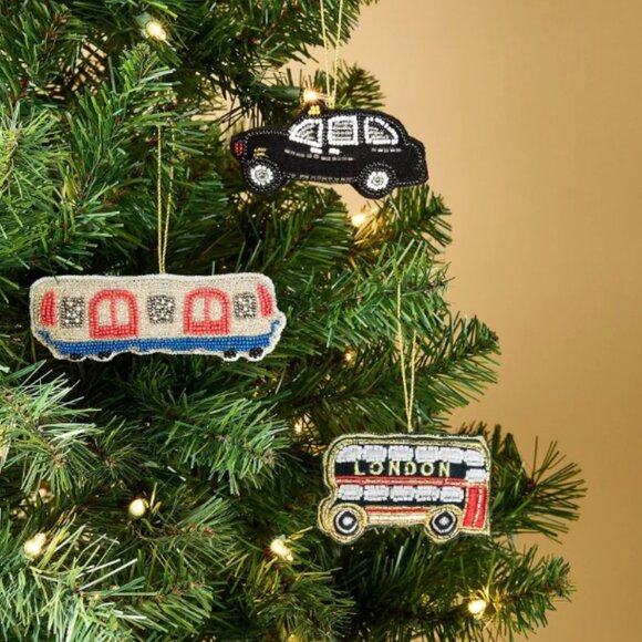 NEW Marks & Spencer Set 3 Beaded London Transport Ornaments-bus/taxi/train-M&S - Picture 1 of 7